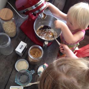 Measuring the ingredients for Anzacs from Australia. 